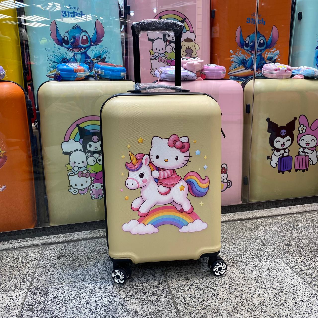 چمدان کودک یونیکورن و کیتی  | سایز 20 | نشکن | ضدخش | بژ گلد