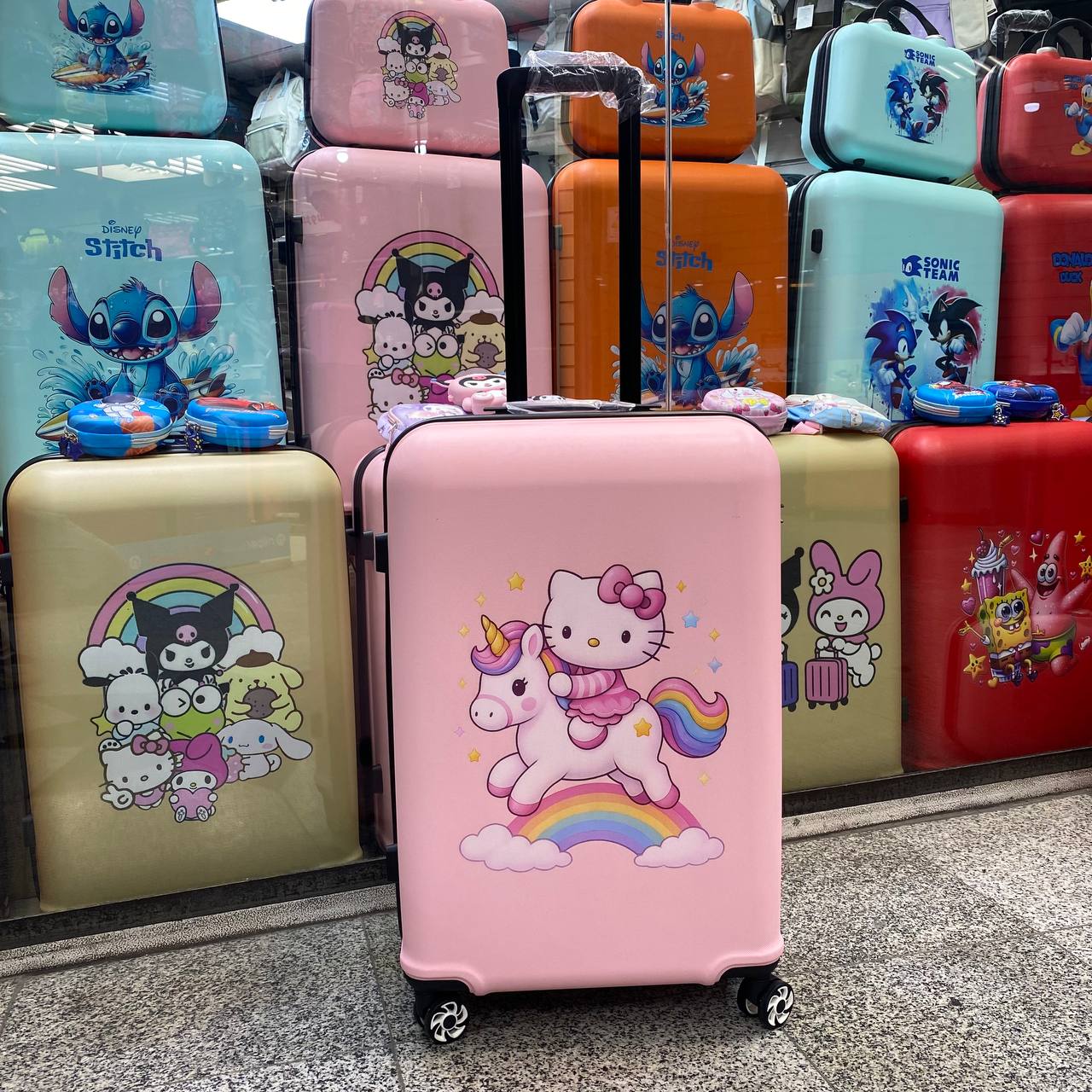 چمدان کودک یونیکورن و کیتی  | سایز 24 | نشکن | ضدخش | صورتی