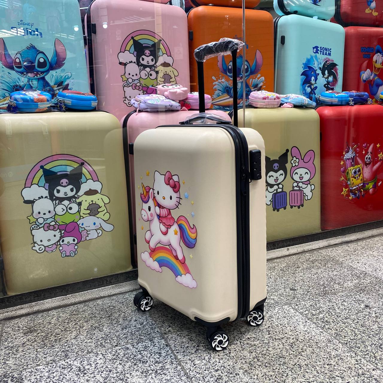 چمدان کودک یونیکورن و کیتی  | سایز 20 | نشکن | ضدخش | کرم