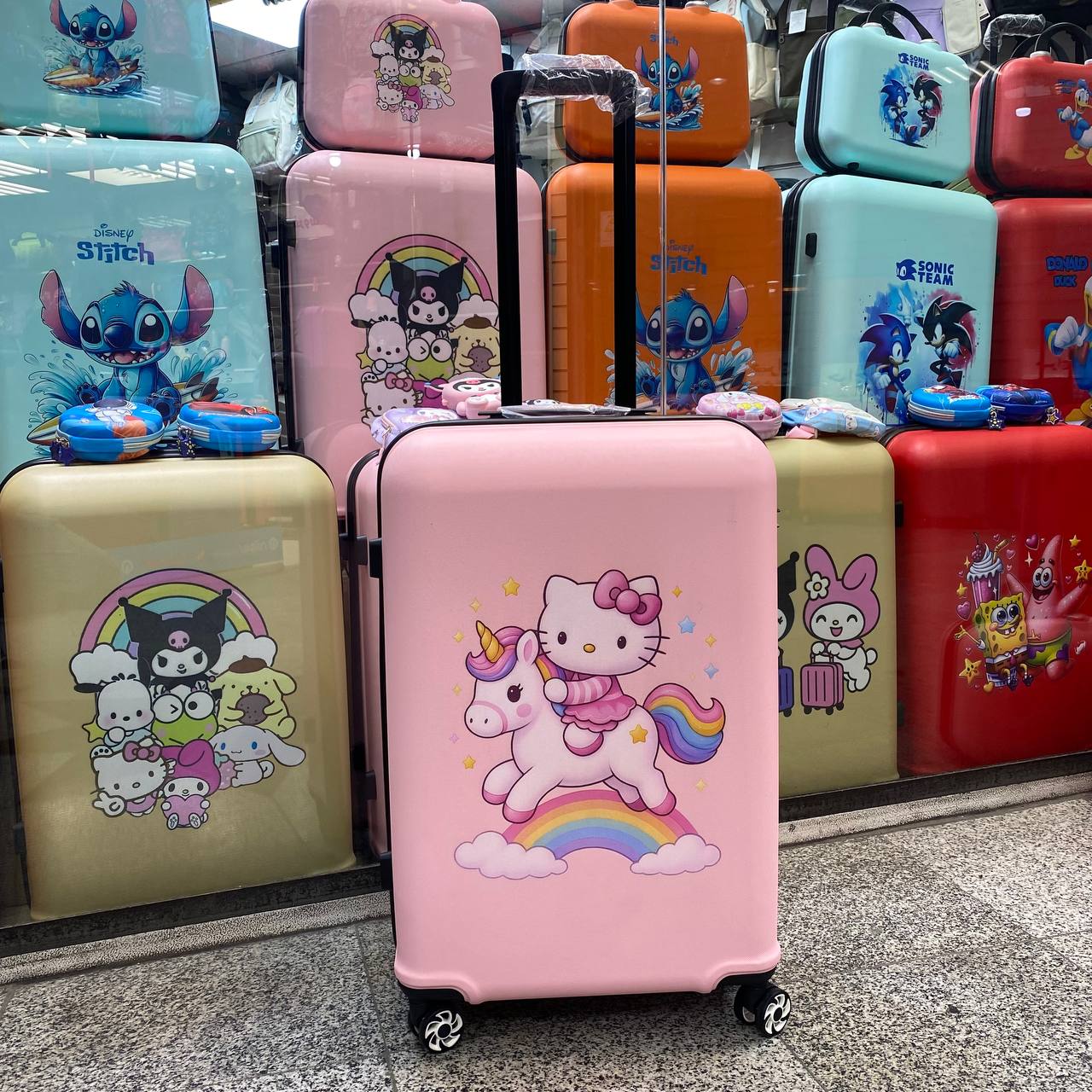 چمدان کودک یونیکورن و کیتی  | سایز 24 | نشکن | ضدخش | صورتی