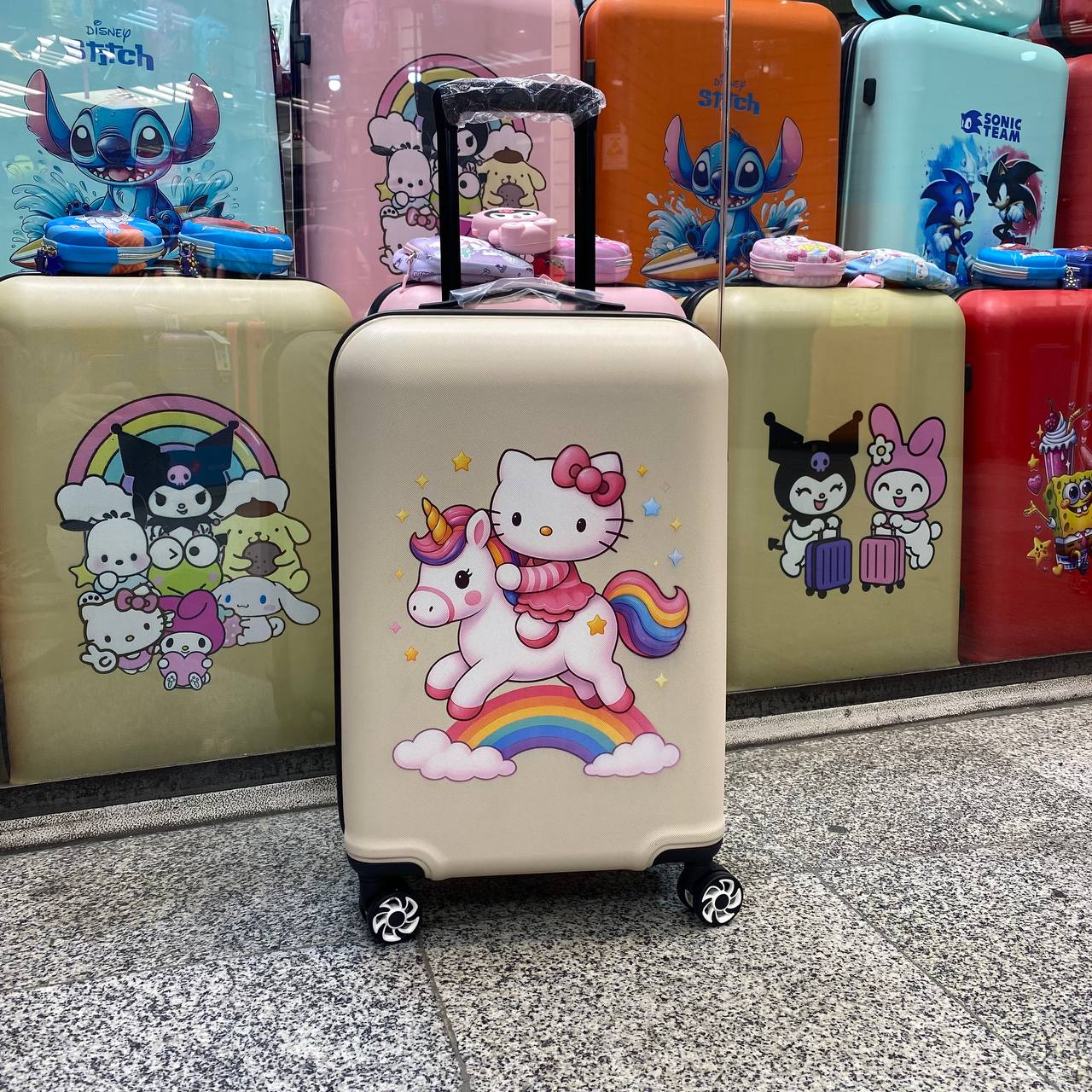 چمدان کودک یونیکورن و کیتی  | سایز 20 | نشکن | ضدخش | کرم