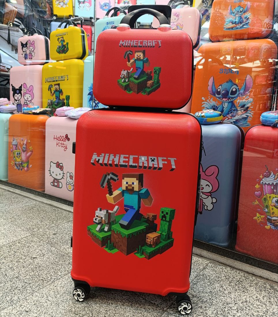 چمدان طرح ماینکرافت | سایز24 | پلی کربنات نشکن | قرمز
