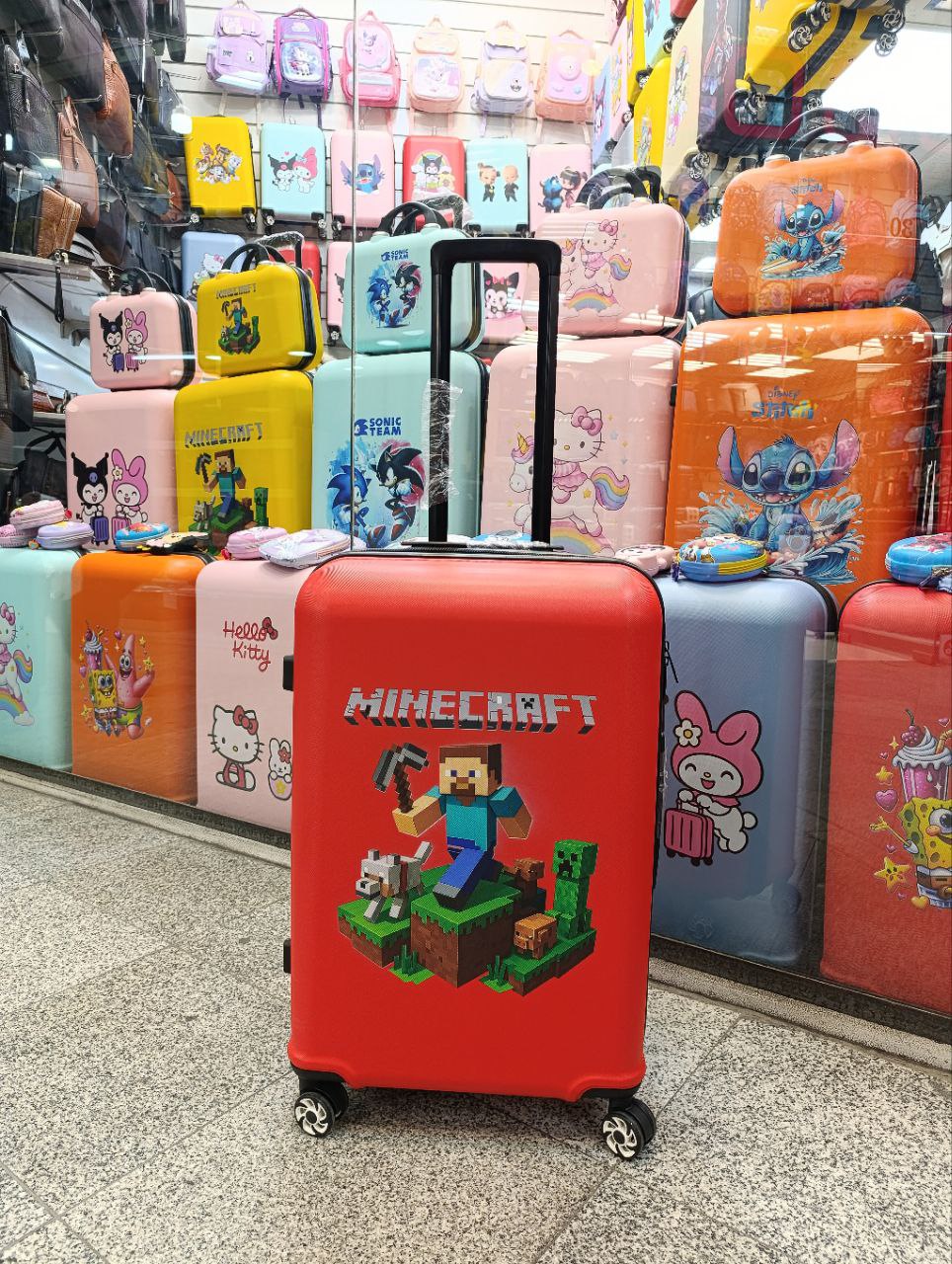 چمدان طرح ماینکرافت | سایز24 | پلی کربنات نشکن | قرمز