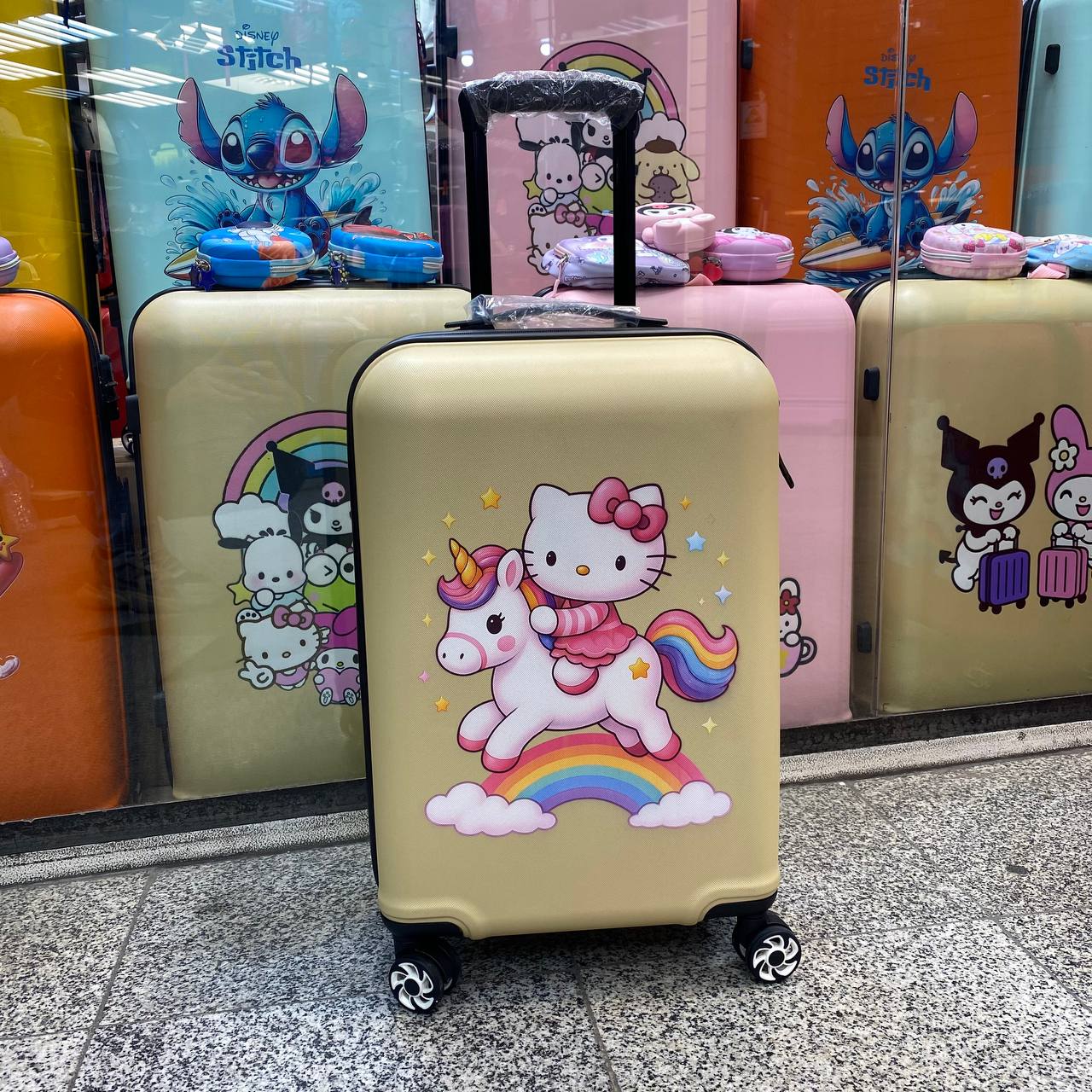 چمدان کودک یونیکورن و کیتی  | سایز 20 | نشکن | ضدخش | بژ گلد